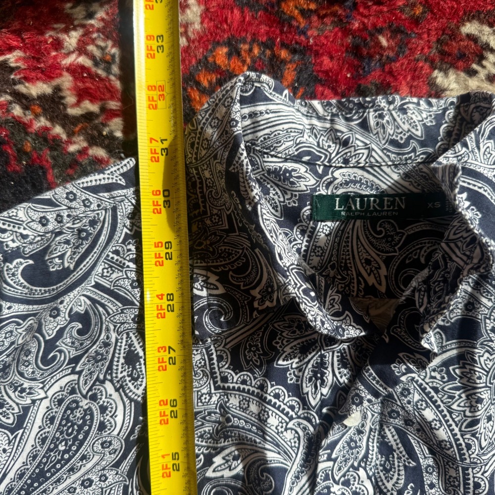 Lauren Ralph Lauren Paisley Button Down Womens XS Navy Long Sleeve Cotton Formal - Picture 6 of 10